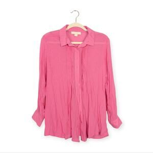 Greige Pink Pintuck Long Sleeve Button Down Blouse Size S